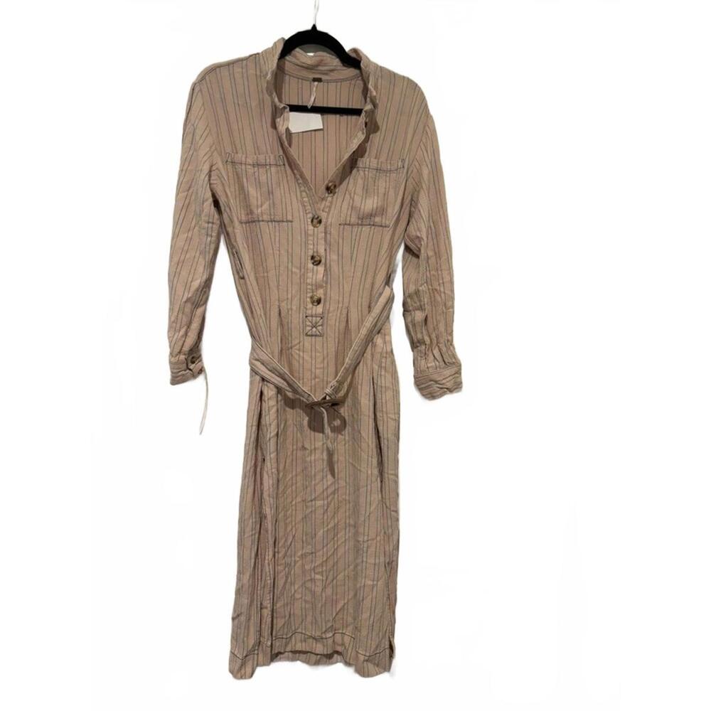 Women's sz M Free People pink/beige grey striped dress #667